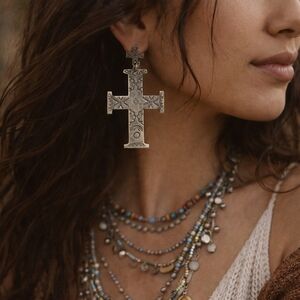 Silver Cross Dangle Earrings